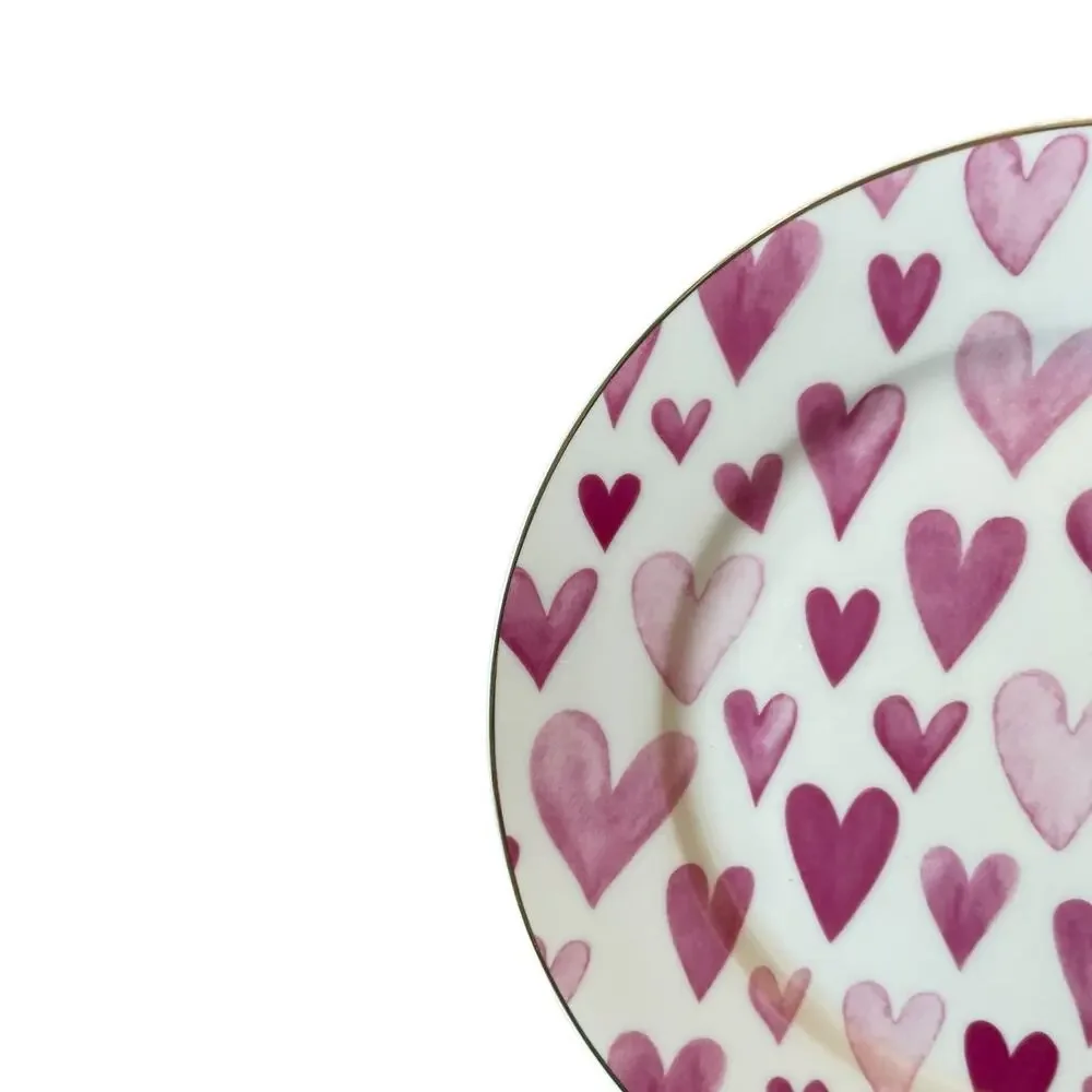 4 Grace Teaware Porcelain Pink & White Valentine's Day Heart 8in Salad Plates